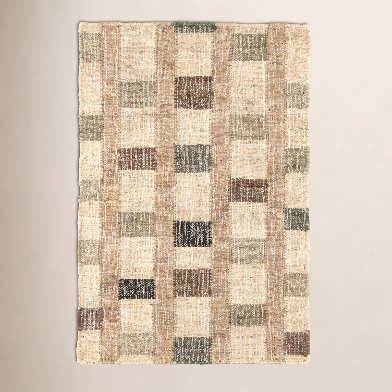 Mosaic Blue Hand-Woven Geometric Jute Rug, Rectangle 2' x 3'