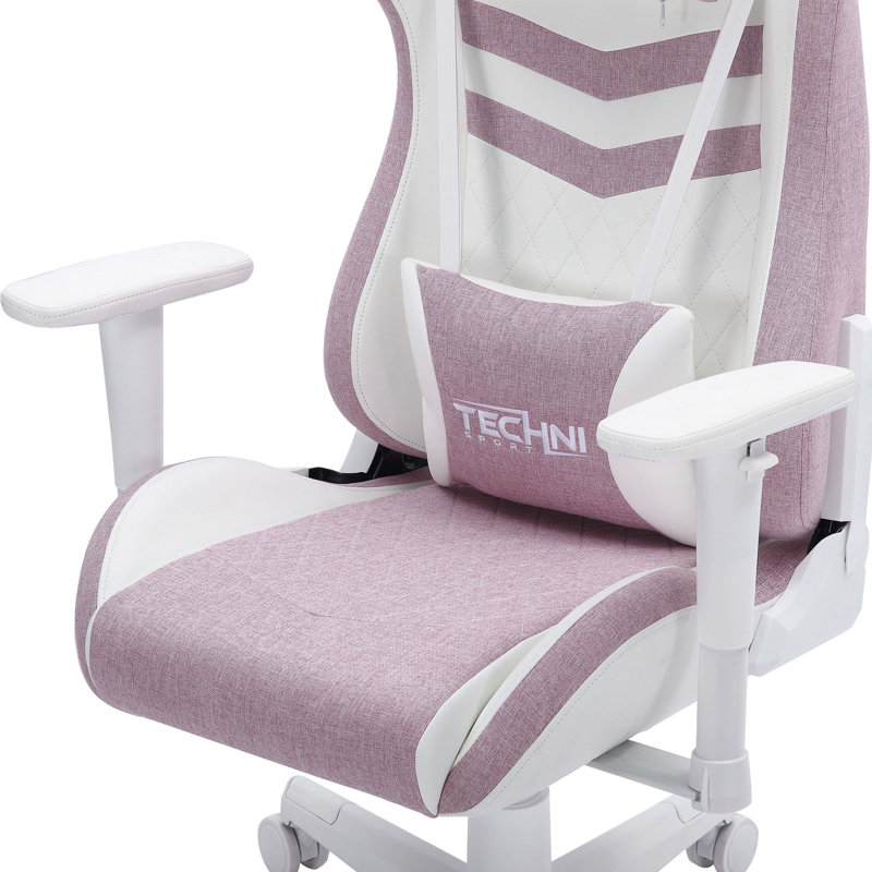 Techni Sport Pink and White Ergonomic Gaming Chair with Memory Foam