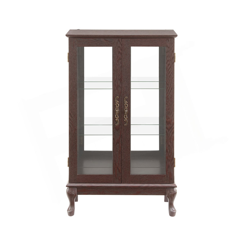 Curio Cabinet With Tempered Glass Doors, Lighted Display Cabinet With Mirrored Back Panel & Adjustable Shelves  Perfect For Home Or Office (Light Bulb Included)
