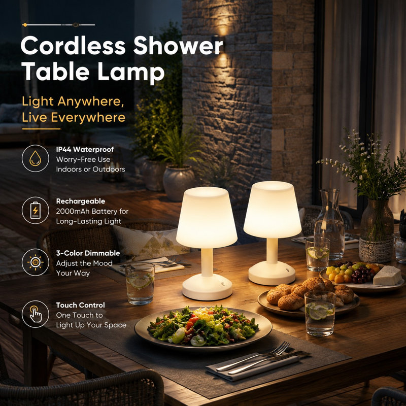 2 Pack Rechargeable Cordless Waterproof Shower Lamps