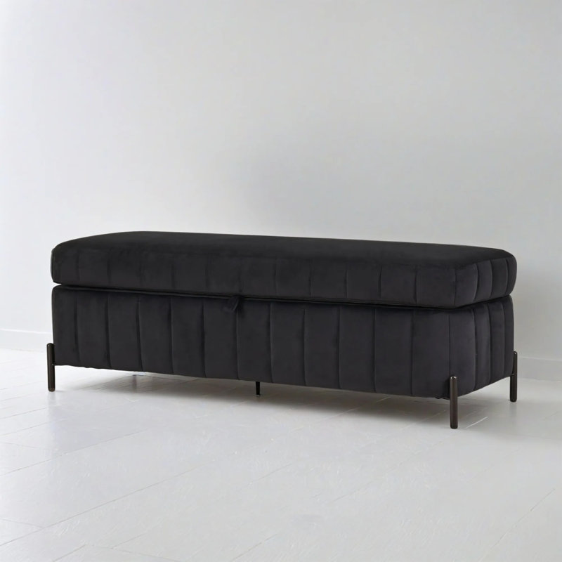 Upholstered Velvet Storage Bench with Metal Legs Ideal for Living Room, Black