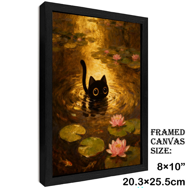 Reproduction d'art encadré noir de style rétro Monet nénuphar, H 11 po x l 9 po