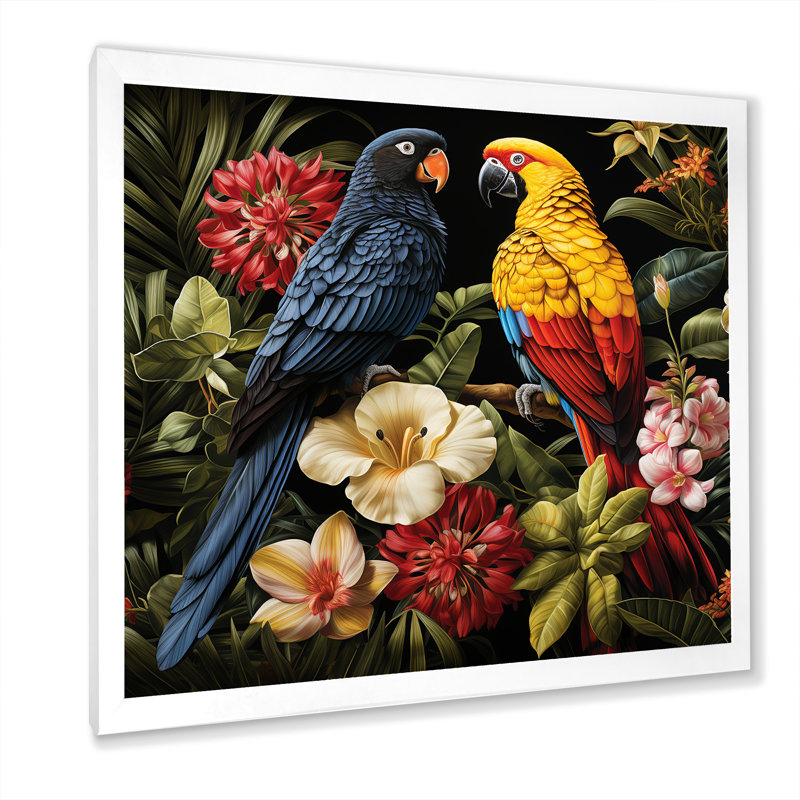Perroquets tropicaux bleus - art mural perroquet, Blanc, H 16 po x l 16 po