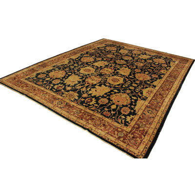 Tapis oriental noir / brun en laine noué à la main 10 pi 4 po x 13 pi 4 po Silke