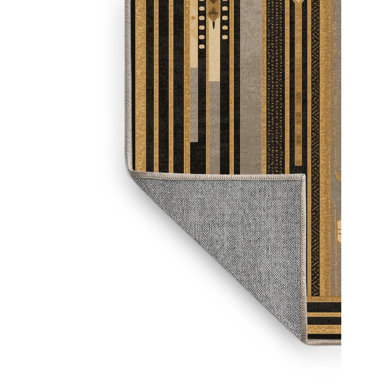 Machine Washable Ritner New Years Modern & Contemporary Abstract Rug in Brown – Beige Binding, 2x3