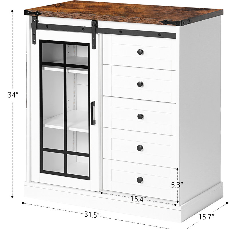 Unité de rangement autoportante pour chambre à coucher, DEL intégrée 7 couleurs, 5 tiroirs, 2 tablettes réglables, armoire de rangement blanche et noyer foncé