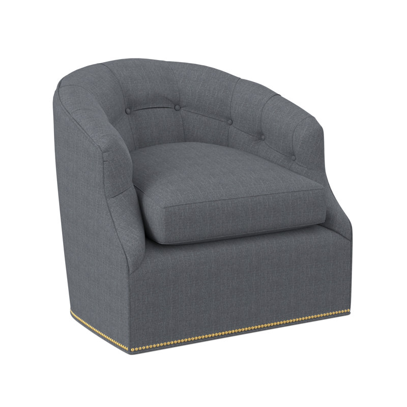Calvert Swivel Barrel Chair, Polished Brass Small, Elise Harbor 100% Polyester