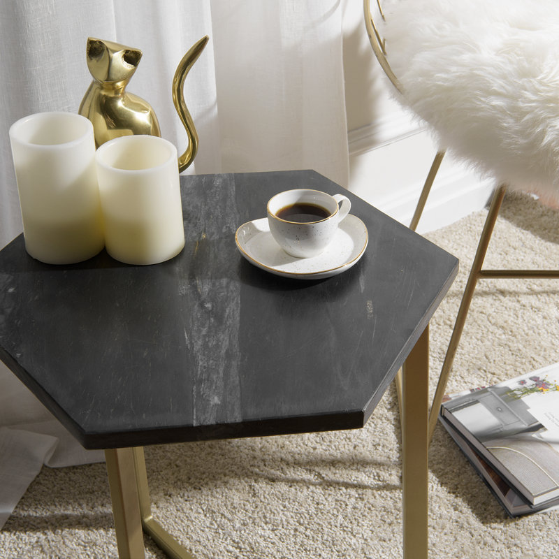 Table de bout avec plateau Finian, Noir, Laiton antique