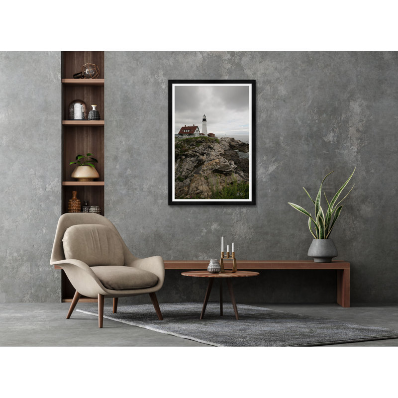 «Rocky Shore and Lighthouse» par Tim Klein - reproduction de photo sur papier encadrée, Noir, H 42 po x l 29 po x P 1,5 po