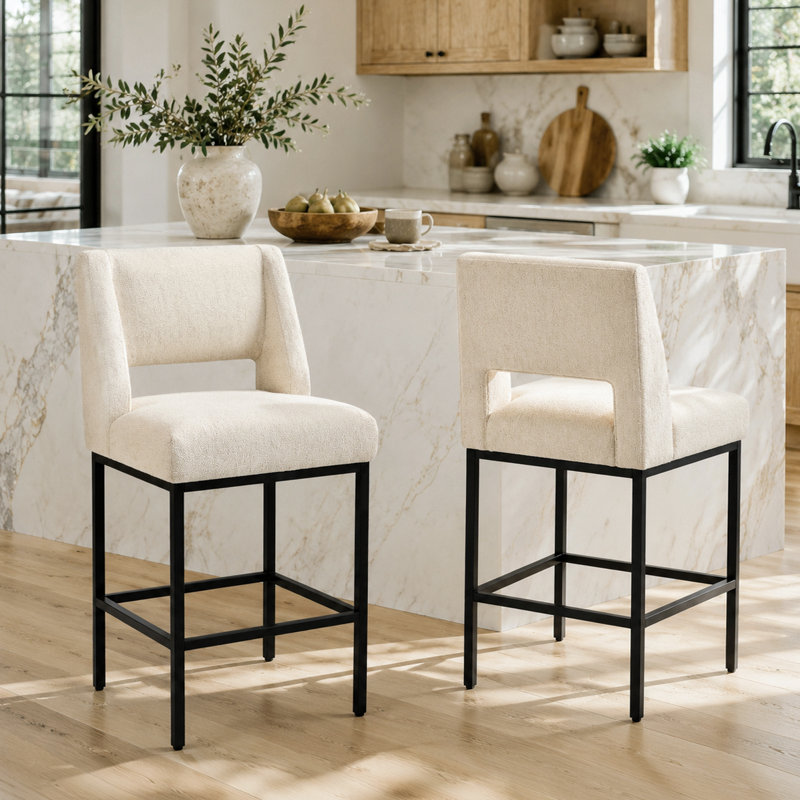 Jenie Modern Upholstered 26.4'' Linen Counter Stool with Metal Frame, Linen Beige