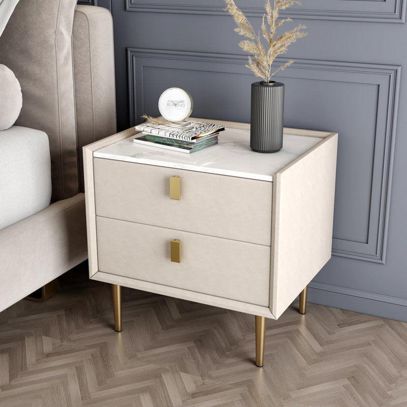 Bhanwari 45cm W Faux Leather Bedside Table