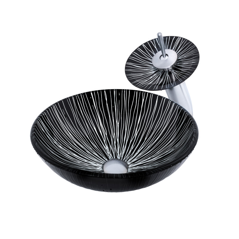 Novatto Godere 16.5'' Glass Circular Bathroom Sink with Faucet, Chrome