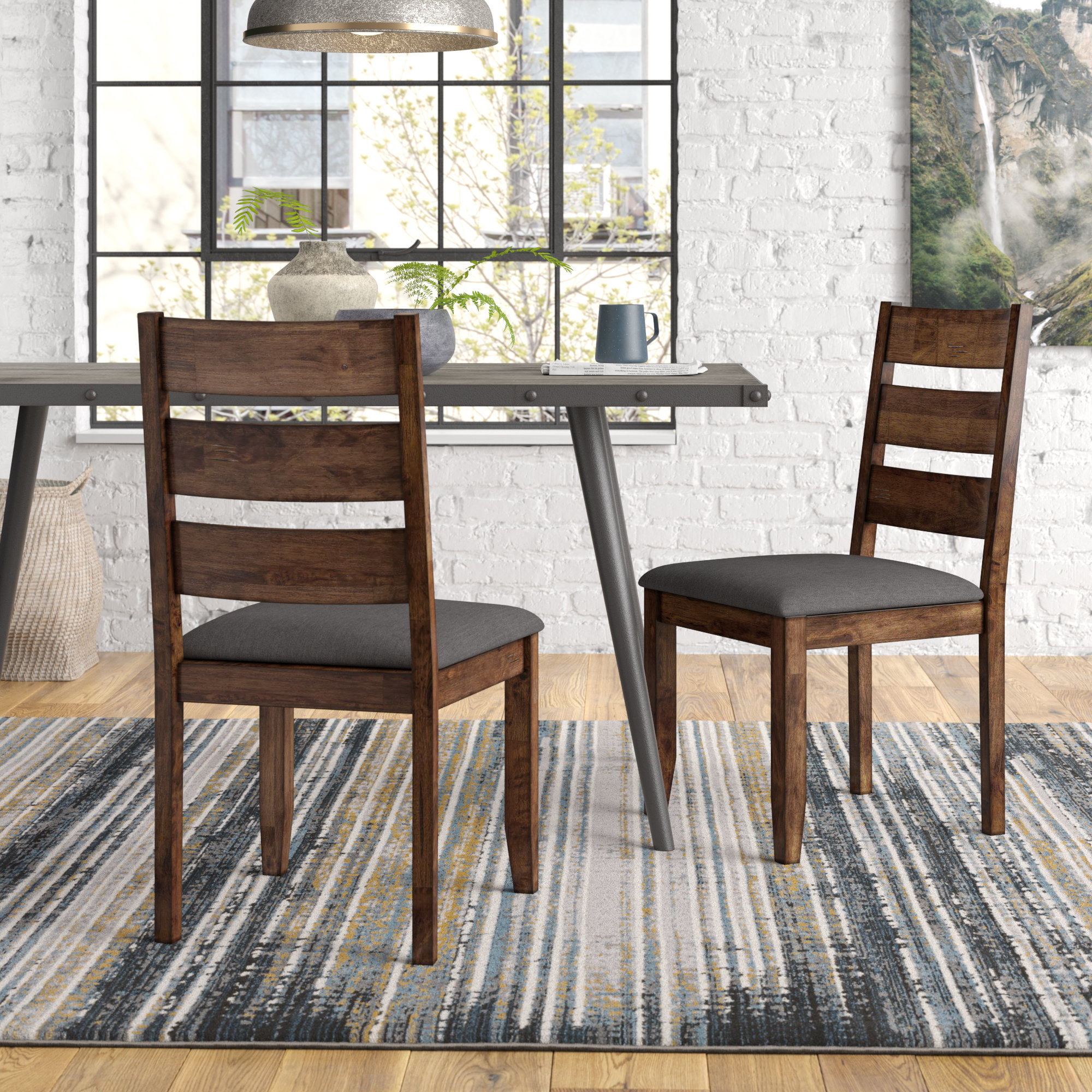 Annette Upholstered Ladder Back Side Dining Chair in Knotty Nutmeg and Brown (Set of 2)