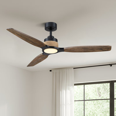 Ventilateur de plafond 56 "à pales en bois massif à intensité variable avec lumière DEL et télécommande, 3 lumières colorées, moteur CC réversible à 6 vitesses