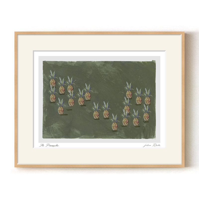 Mod-Ensemble The Pineapples par ChiChi - reproduction d'art de fruits tropicaux minimalistes de ton vert | H 24 po x l 32 po | Cadre naturel