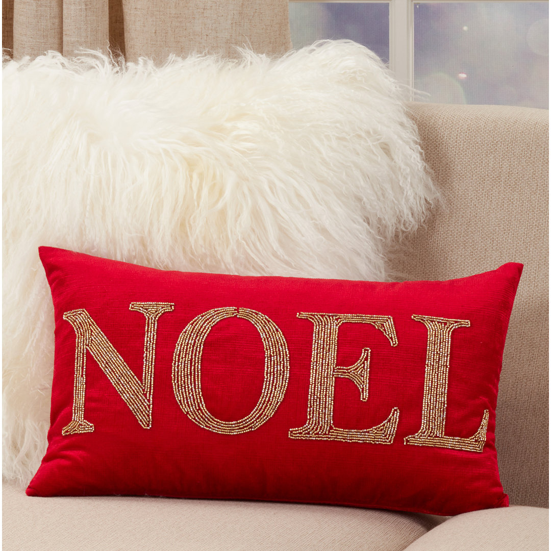 Beaded Christmas Collection Beaded 'Noel' Design Rectangular Pillow Cover Saro