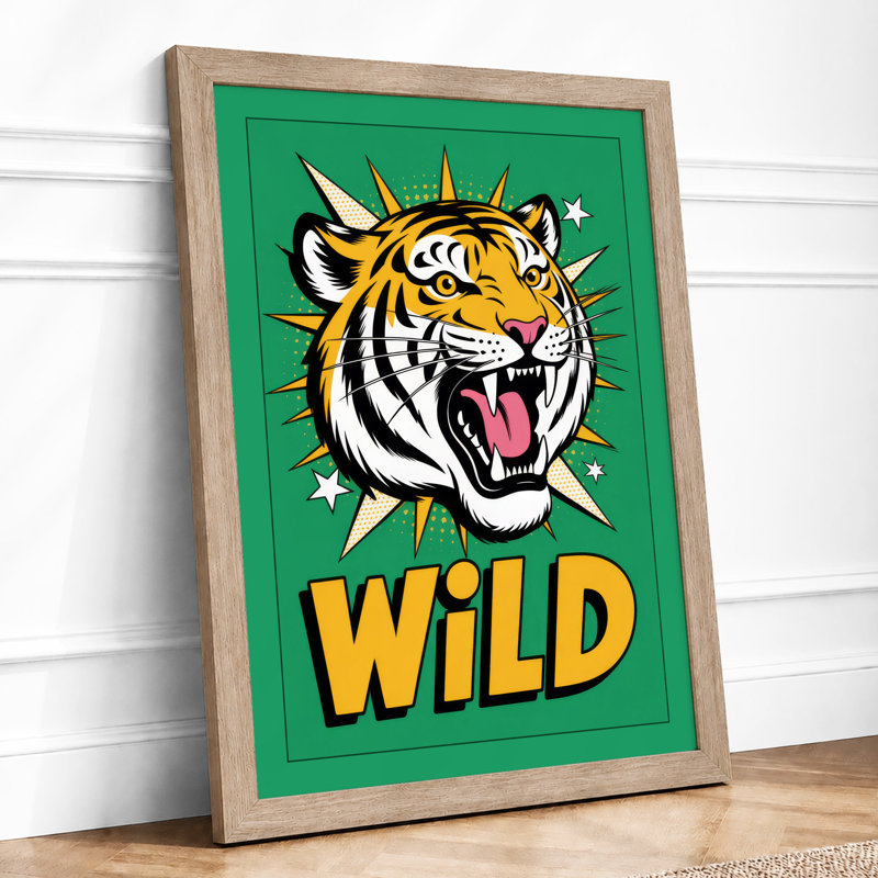 Wild Tiger Energy Modern - Framed Print, Oak, A4 - 29.7 x 21.0 cm