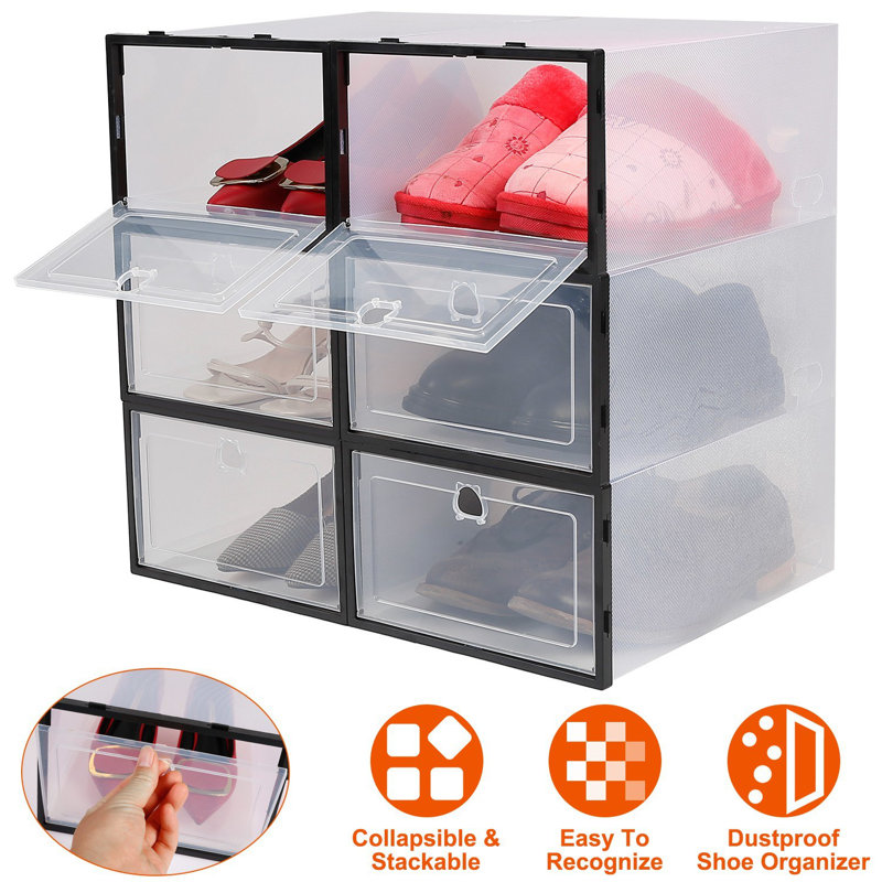 6 Pair Shoe Storage Box, White/Black
