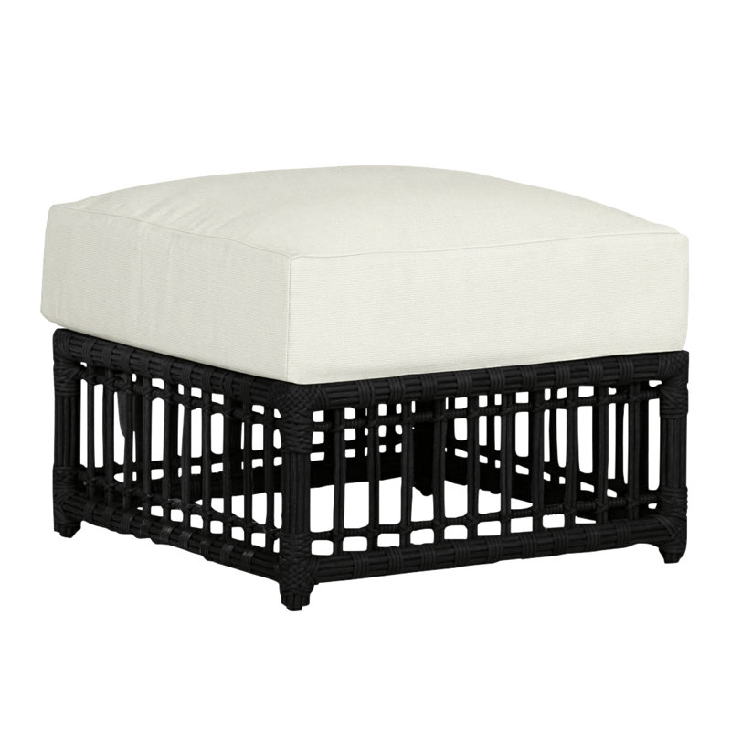 Newport Outdoor Ottoman with Cushion, No Welt, Natural White, Newport #66 Burlap