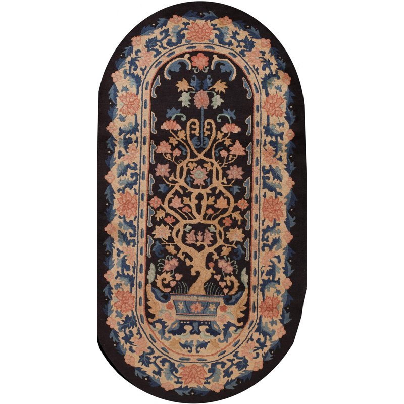 Tapis bleu antique antique en laine Art déco