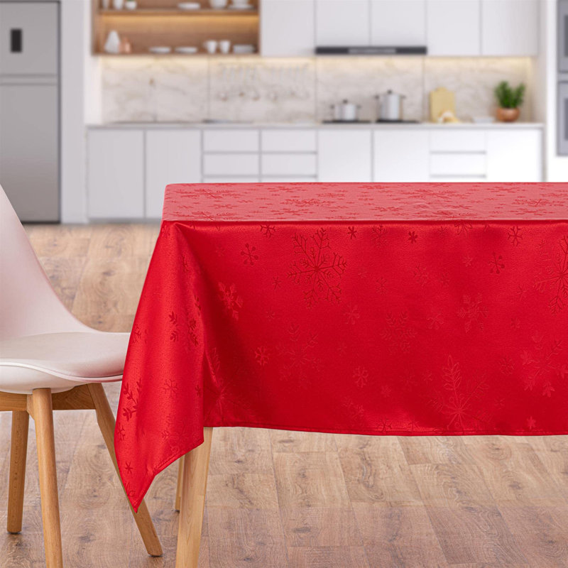 Christmas Tablecloth Blizzard Snowflake Embossed Design - 90in, 178cm L x 132cm W, Red