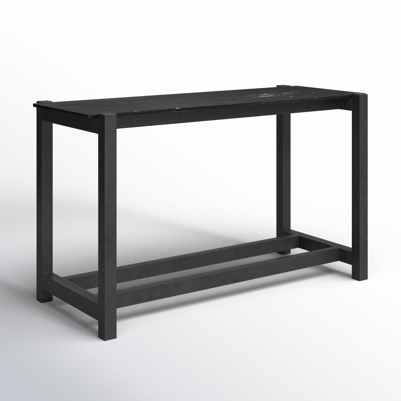 Lisbon Genuine Marble Dining Table, Polished Black Marble/Worn Black Mango, 36”H x 70”L x 26”W