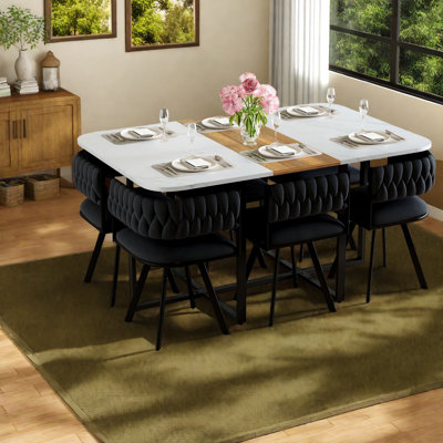 Space-saving Dining Table Sets, White Faux Marble, Modern Style For Small Kitchens