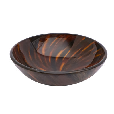 Amber - Brown Tempered Glass Bathroom Sink, Pop Up Drain For Quick Water Removal Speed, 5.63 Inches Tall, Above Counter Configuration Round Sink With Drain, Improves Decor, 13.91 Lb, Easy To Clean Up