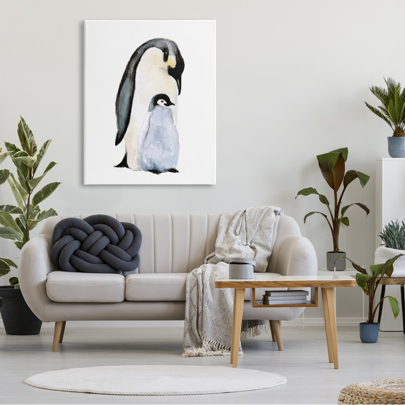 Chambre de bébé arctique pingouin et poussin par Fox Hollow Studios - Peinture, H 48 po x l 36 po x P 1,5 po, Toile tendue