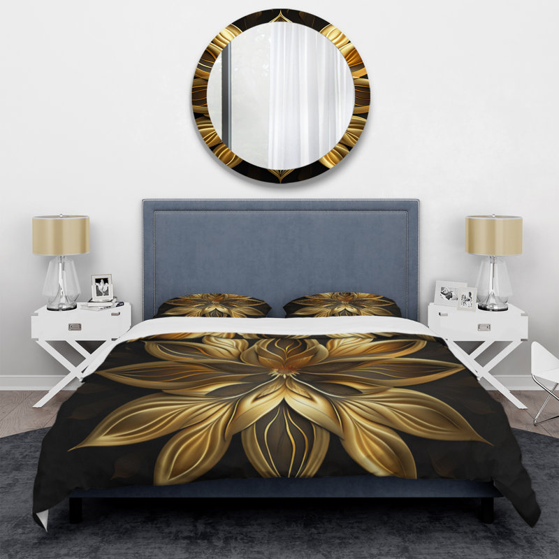 Ensemble de housse de couette en microfibre / polyester Glamourous Lily On Black I Bedding