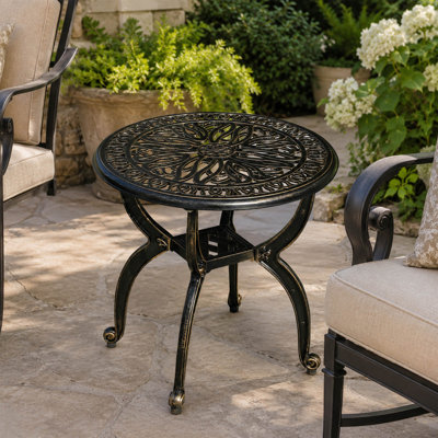 Table d'appoint d'extérieur en aluminium moulé, table décorative ronde pour patio, bronze