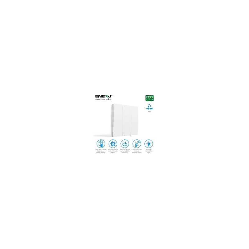 Ener - J Wireless Kinetic 3 Gang Switch Silver IP56 Waterproof Battery Free Wall Switch