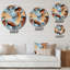 Horloge murale rétro à motif de plumes de bohème bleu et orange II-93381020