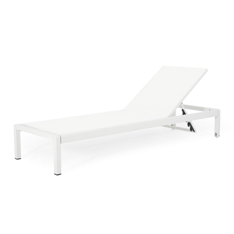 Adjustable Mesh Chaise Lounge With Lightweight Aluminum Base And Transport Wheels - White Frame Movable