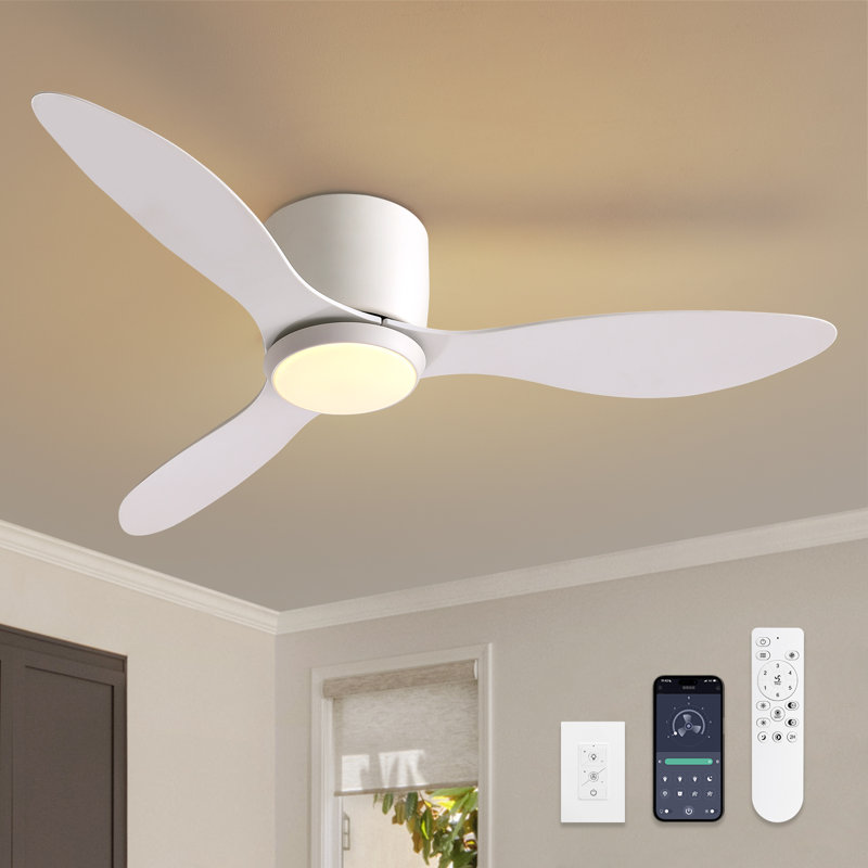 Ventilateur de plafond à DEL à profil bas Jamarreon, 52", Blanc