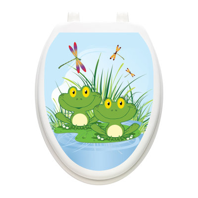 Children Fun Frogs Toilet Seat Decal – Toilet Tattoos Kids Static Cling Vinyl Lid Cover Fits Round & Elongated Seats
