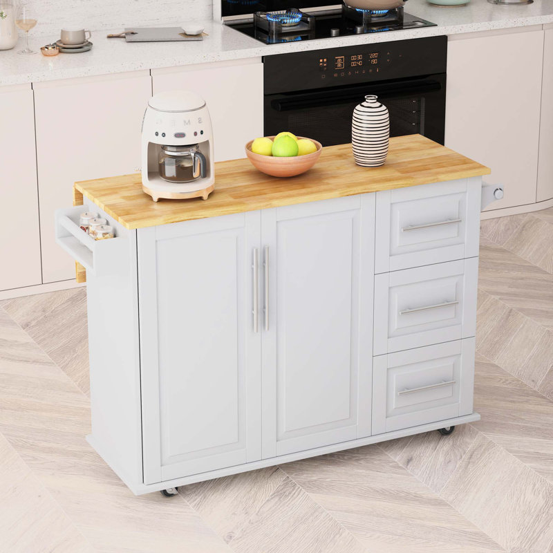 Wood Kitchen Island, White