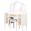 Bureau de 43,66 po avec 13 ampoules, 3 modes d'éclairage, miroir à trois volets, 5 tiroirs, tablettes et charge intégrée, charme côtier pour table de maquillage dans les tons classiques, tiroirs de chambre à coucher,