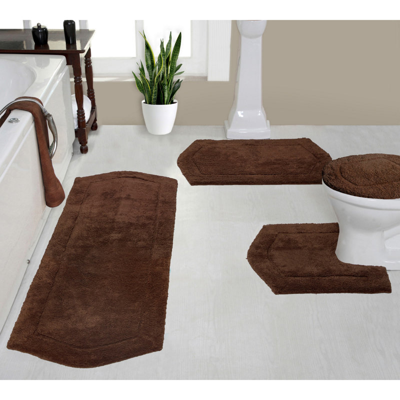 Waterford 4 Piece Bath Mat Set with Lid Cover, Quick Dry, Machine Washable Rugs, Absorbent, Chocolate