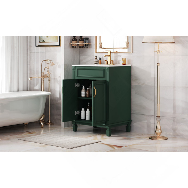 Meuble-lavabo de salle de bain 24 po avec lavabo supérieur, armoire de rangement moderne avec 2 portes à fermeture douce et tablette réglable, structure en bois massif.