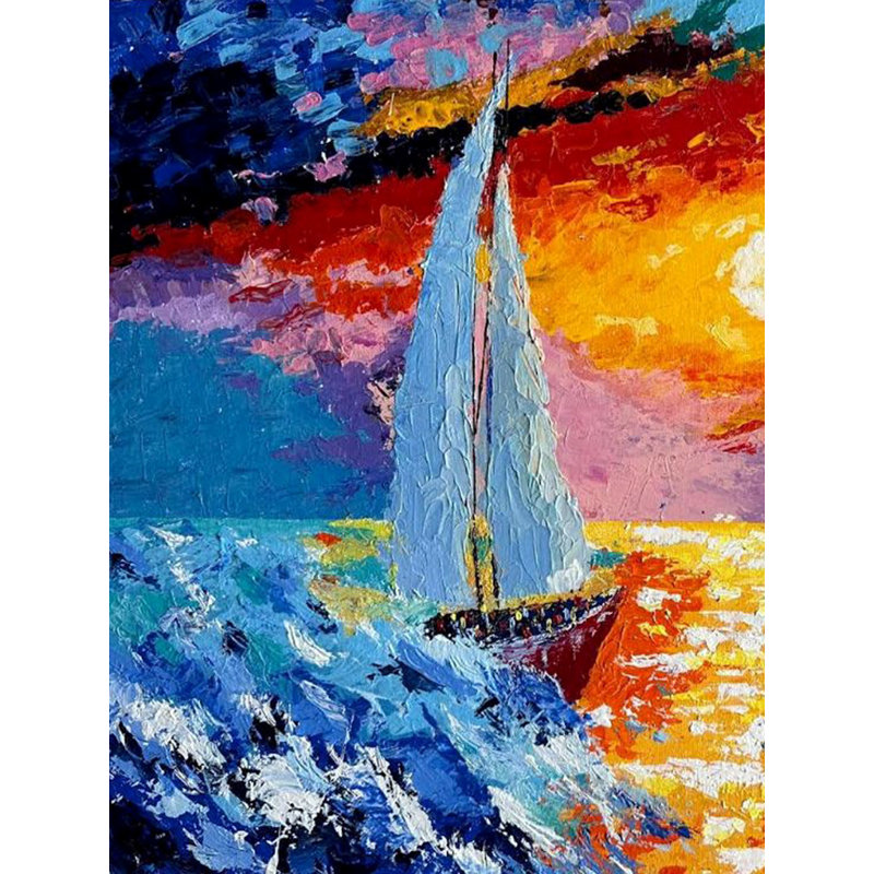 Bord de mer - magnifique coucher de soleil | Mélange de clous en acrylique | Par Sambedna