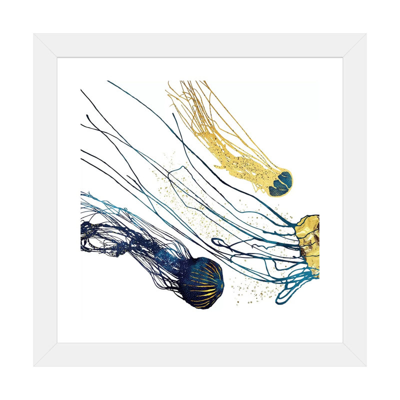 Métallique méduse II - impression d'art graphique, Papier encadré blanc, Blanc, H 16 po x l 16 po x p 1 po