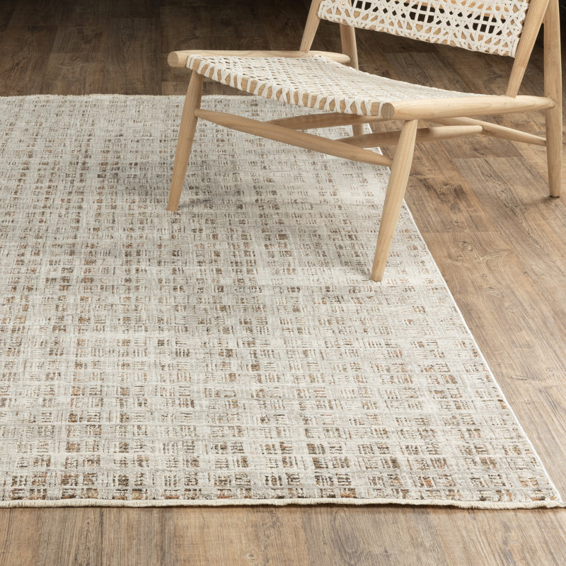 Telisa Modern Grid Rectilinear Ivory / Brown Area Rug, Rectangle 5'3" x 7'6"