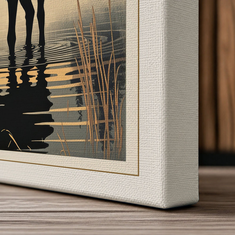 Moose at Dawn Rustic - Wrapped Canvas, 30x20 - 76.2 x 50.8 cm, Cream Border