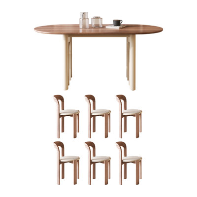 Cream style all solid wood oval dining table set