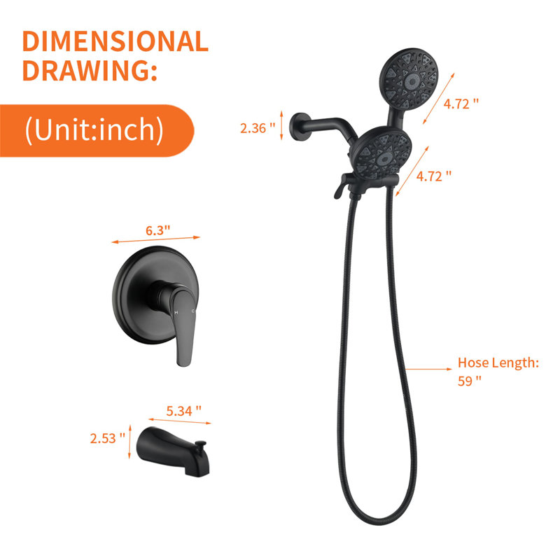 Complete Shower System with Rough in-Valve, Matte Black