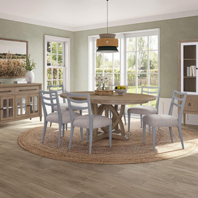 Round Expandable Dining Table with 4 Ladderback Chairs a Glass Door Server and Display Case