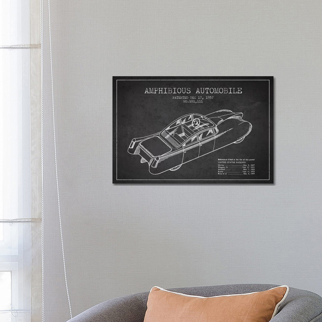 Amphibious Automobile Patent Sketch (Charcoal) I by Aged Pixel - Wrapped Canvas Gallery-Wrapped Canvas Giclée