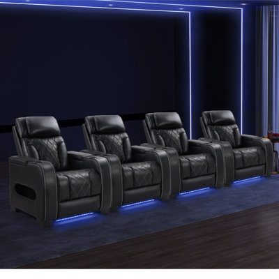 37.4" Wide Modern Dual Motor Power Recliner Home Theater Seating With Adjustable Headrest & Ambient Arm Lighting (Set Of 4)