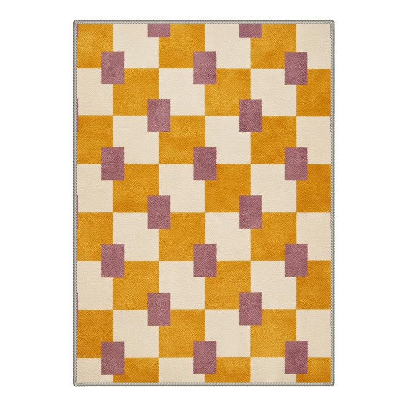 Geoform Modern Machine Washable Yellow / Beige / Purple Indoor Area Rug with Non-Slip Backing, Rectangle 5' x 7'